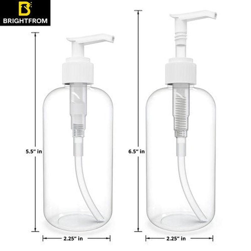 BRIGHTFROM Plastic Bottles with Pump Dispenser, 8 OZ Empty, BPA Free Refillable Containers for Body Wash, Moisturizer, Face Cream, Liquid Soap - Clear/White - 2 Pack