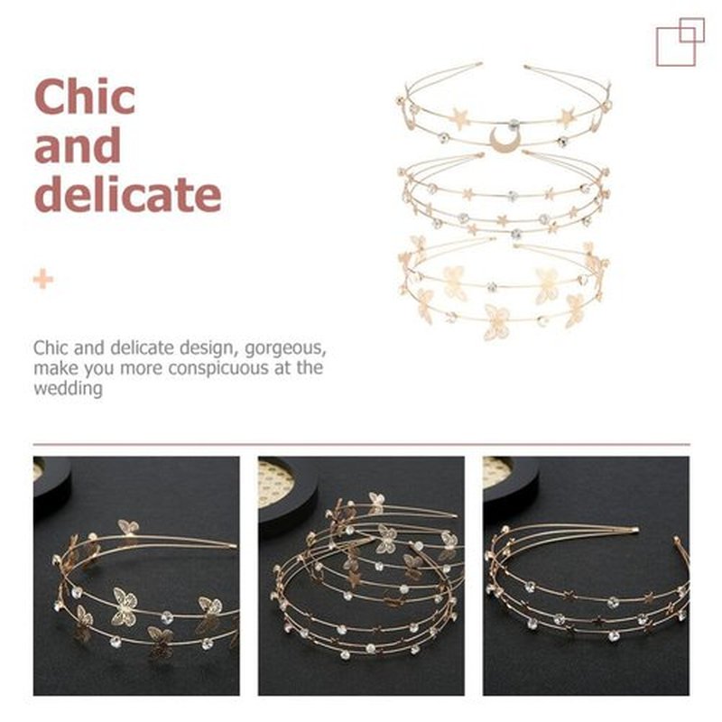 Beaupretty 3pcs Head Retro Accessories Metal and Design Star Decorative Headband Headbands Multi Party for Bridal Headband, Girl Tiara Shaped Wire Hair Women Wedding Hairbands Moon