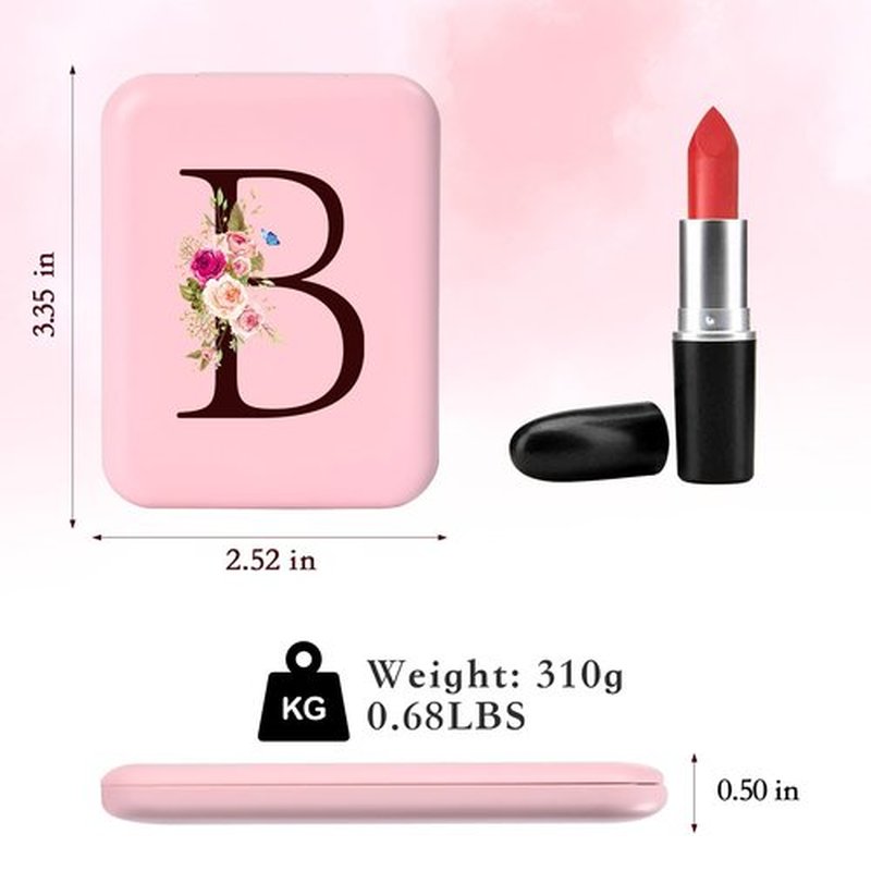 KEWWADB Travel Mirror with Lights, Initials Portable Compact Mirror, Travel Essentials, Suitable for Teen Girls, Young Women Gifts Ideas, Birthdays Gifts(Pink) (B)