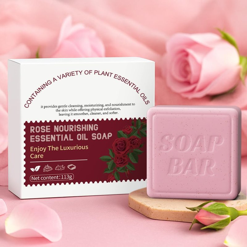 APPTI Botanical Natural Soap Bar, Womens Moisturizing Bar with Essential Oils, Handmade, Vegan, Soaps for Face & Body, 3.98oz (Rose)