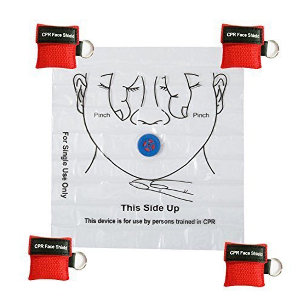 100pcs CPR Face Shield Mask Keychain Keyring Emergency Kit CPR Face Shields for First Aid or CPR Training (Red-100)