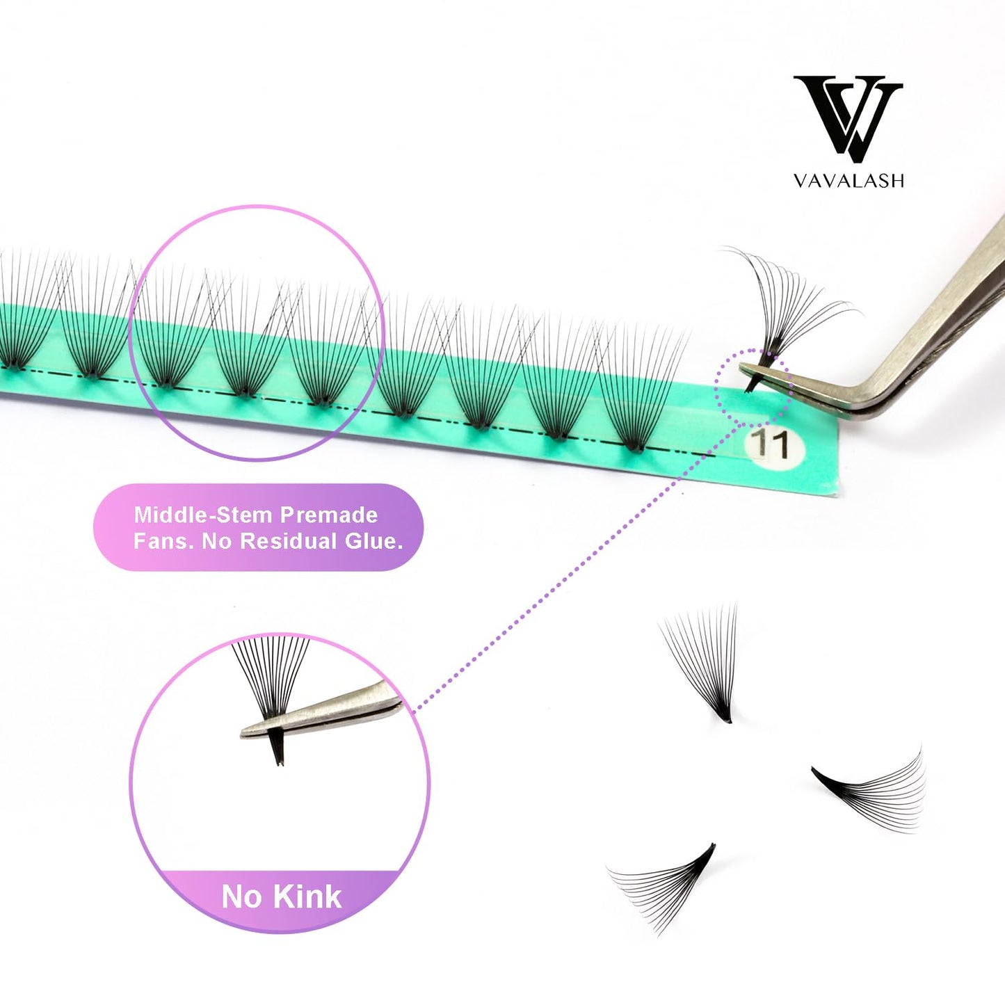 VAVALASH Premade Fans Eyelash Extensions 320 Fans 10D 14D 16D 20D 0.03 0.05 0.07 Thickness C/D Curl Middle Stem Heat Bonded Premade Fans Russian Volume Lash Extensions (320 Fans-14D-0.03-C-8-15mm)