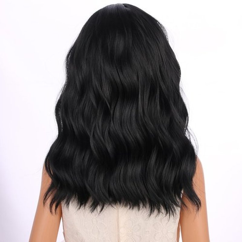 PATTNIUM Black Wig Kids Child Wig Shoulder Length Wig Black Wavy Wig with Bangs Shoulder Length Black Wig Heat Resistant Synthetic Girls Wig Daily Wear Wig (Black)