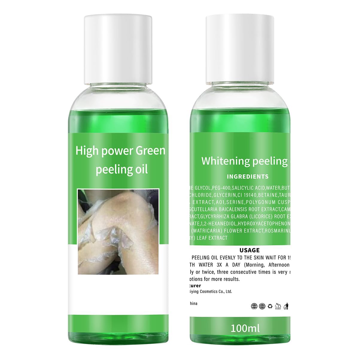 IREV Peeling Oil for Dark Skin, Green Peeling Oil, Facial Peels with Hyaluronate,Exfoliating Peel Solution for Body, Chemical Peel At Home for Dark Spots, Body Exfoliant Peels 3.66 OZ