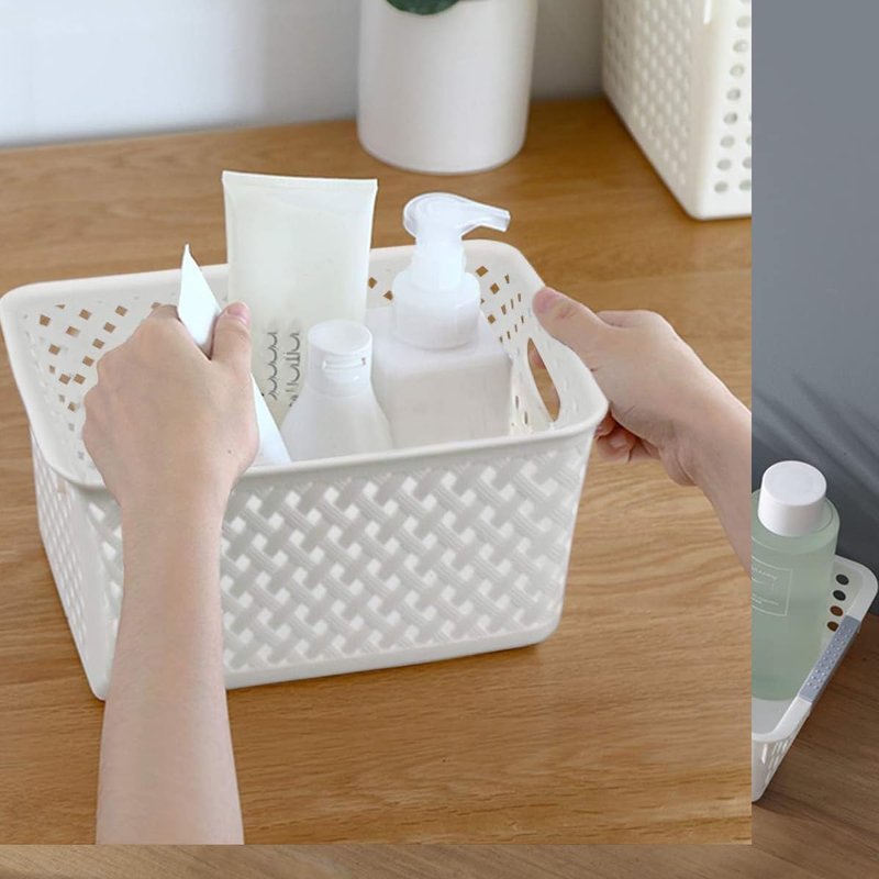 Bekith 9 Pack Plastic Storage Basket, Woven Basket Bins Organizer, 9.75-Inch x 7.5-Inch x 4-Inch