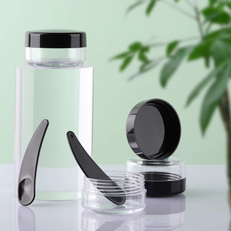 BTYMS 100 Count Refillable Plastic Sample Containers with Lids and 10 Pcs Makeup Spatula