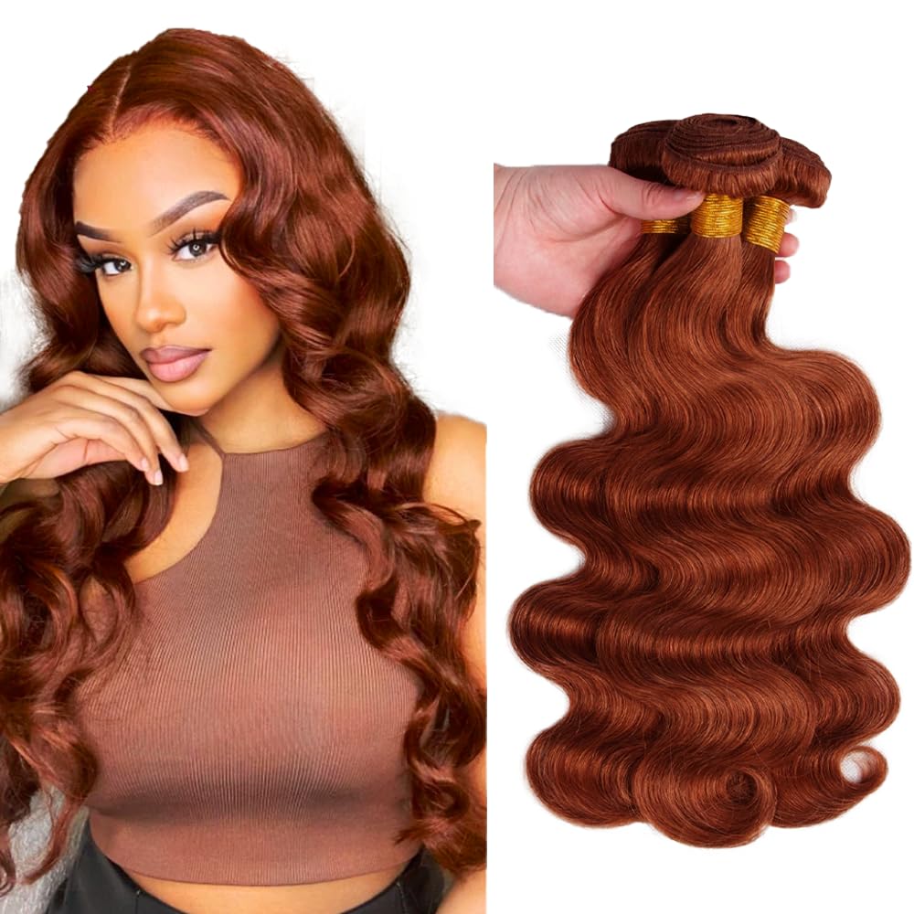 Reddish Brown Bundles Color #33 Bundles Human Hair 30 32 34 Inch 8A Grade Peruvian Virgin Hair 3 Bundles Color #33 Body Wave Bundles Human Hair Auburn Bundles Copper Red Human Hair Weave