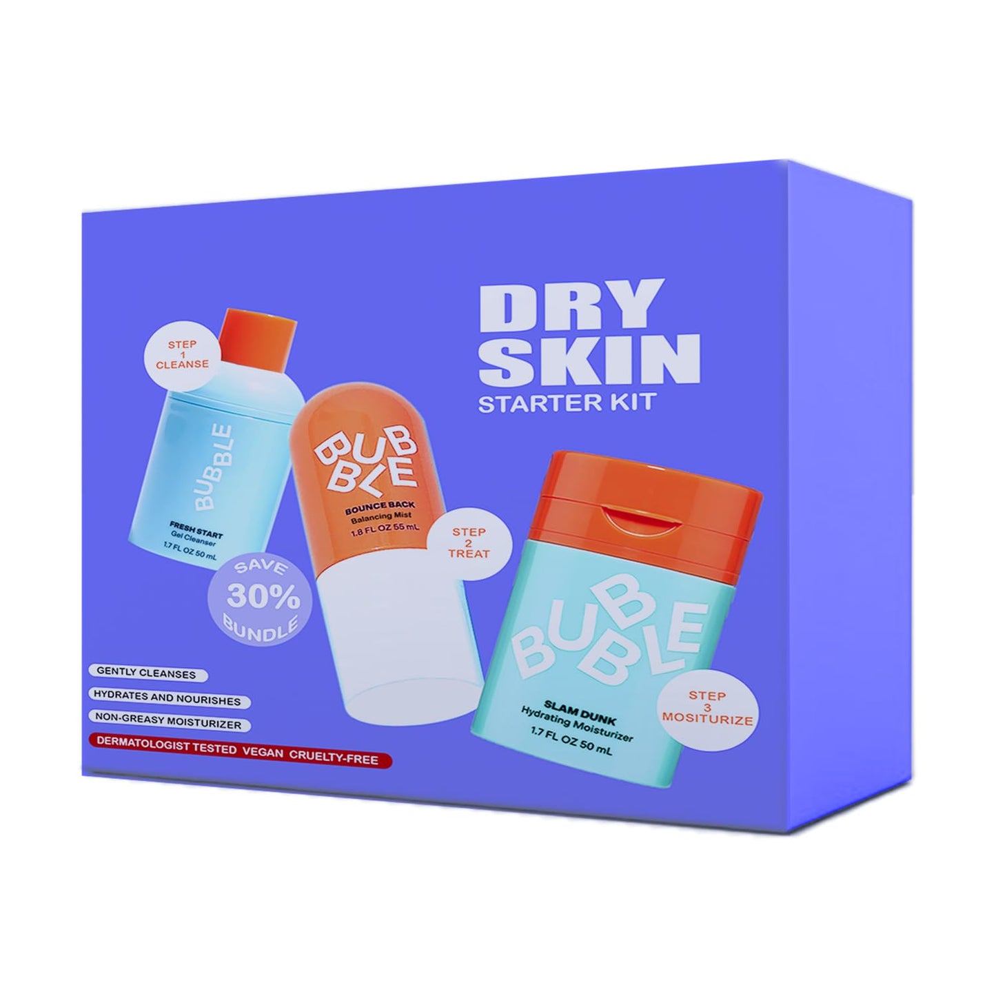 Bubble Skincare 3-Step Hydrating Routine Bundle, for Normal to Dry Skin, Unisex, Set of 3
