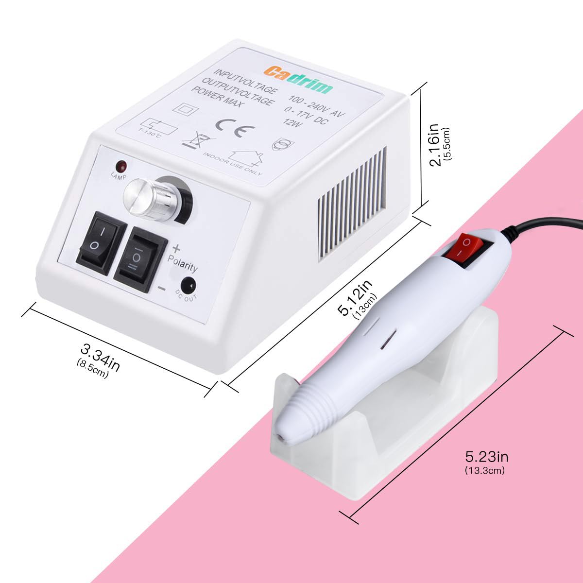 Cadrim Electric Nail Drill, Adjustable Nail File Machine Set with Sanding bands for Manicure Pedicure Acrylic Nails Gel Glazing Nail Art Polisher