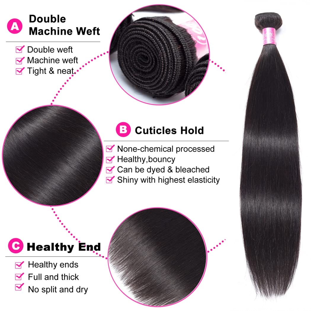 sexycat Straight Human Hair Bundles 100% Unprocessed 9A Brazilian Straight Virgin Hair 1 Bundle Remy Hair Extensions Straight Weave 100g/Bundle Natural Black 26 Inch