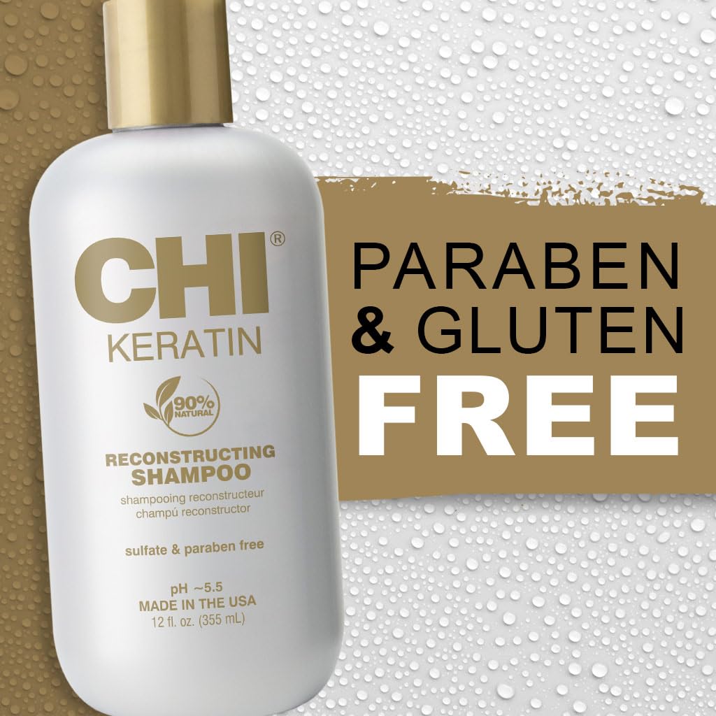 CHI Keratin Reconstructing Shampoo, Delivers Healthier Hair, Adds Shine & Helps Prevent Future Breakage, Sulfate, Paraben, & Cruelty-Free, 32 Oz