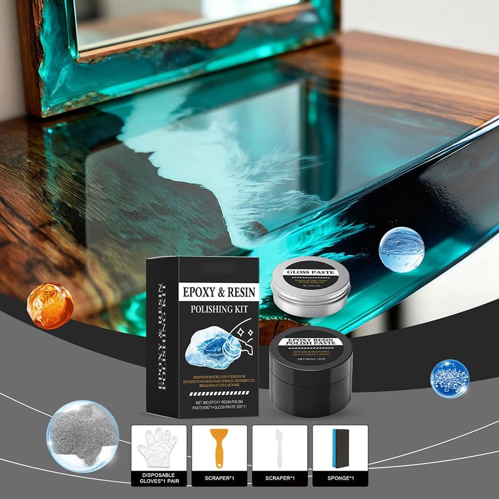 Resin Polish, Epoxy Resin Polishing Kit, Premium Epoxy Polishing Compound for Scratching, Sanding, Polish and Restore Shine, for Metal & Stone Table Countertop & Jewelry, Removes Scratches & Scuffs