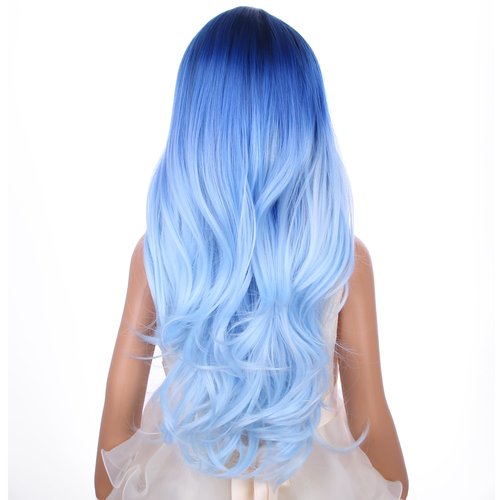 PATTNIUM Kids Long Blue Wig Child Ombre Blue Wig Girls Long Curly Wavy Blue Wig Heat Resistant Synthetic Hair Wigs