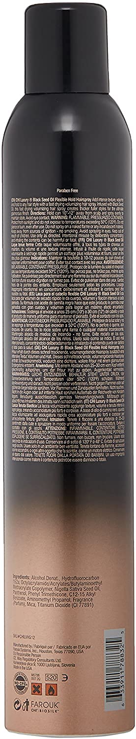 CHI Luxury Black Seed Oil Flexible Hold Hairspray, Adds Hair Texture & Volume, Natural Hold, Sulfate, Paraben & Gluten-Free, 10 Oz