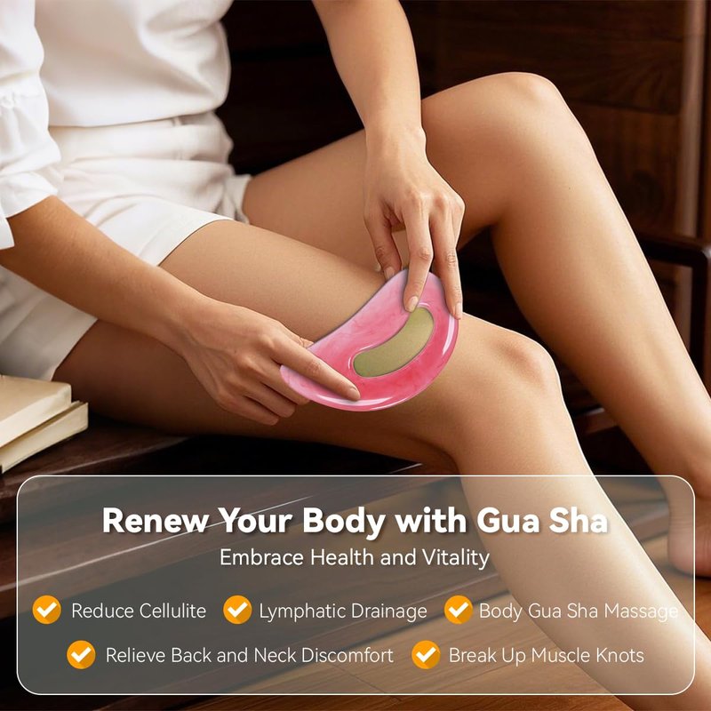 FDKJEJC Body Gua Sha Tool Cellulite Guasha Tool for Body Body Massage Tools (Natural Resin) Lymphatic Drainage Tool Guasha Tool for Face,Back, Legs, Women's Body Shaping Tools (Pink) (Pink)