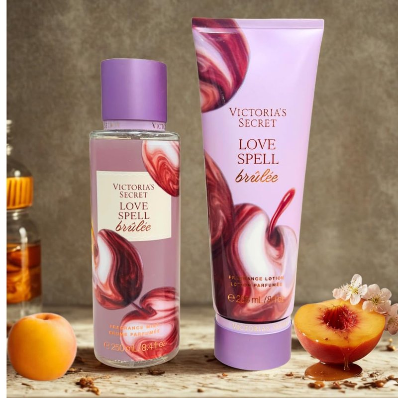 Victoria's Secret LOVE SPELL BRULEE Fragrance Mist & Lotion 2-piece Set - LIMITED Edition 2025 Fruity Gourmand Scent