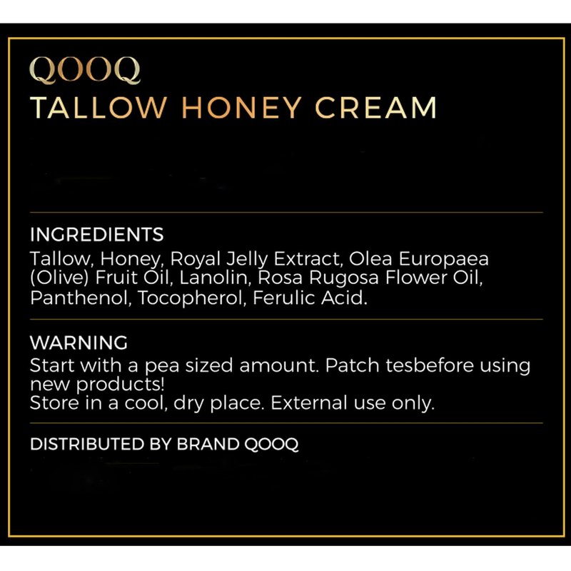 QOOQ 100% Grass Fed Beef Tallow for Skin with Raw Honey & Beach Rose Oil - for Sensitive & Eczema Skin - Natural Face/Body Butter + Lip Balm, Coffee, 1.3 oz