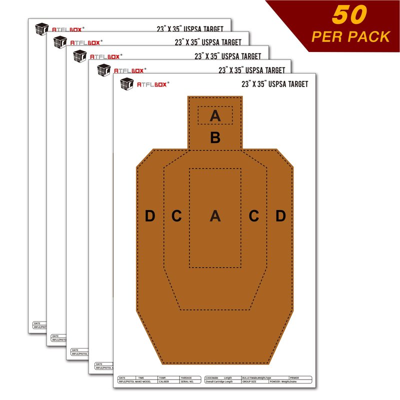 ATFLBOX 23" x 35" IPSC/USPSA Practice Paper Shooting Targets, Competition Torso Target, Paper Silhouette Shooting Target, Suitable for Pistol, Rifle, Handgun, shotgun shooting range training (50 PACK)