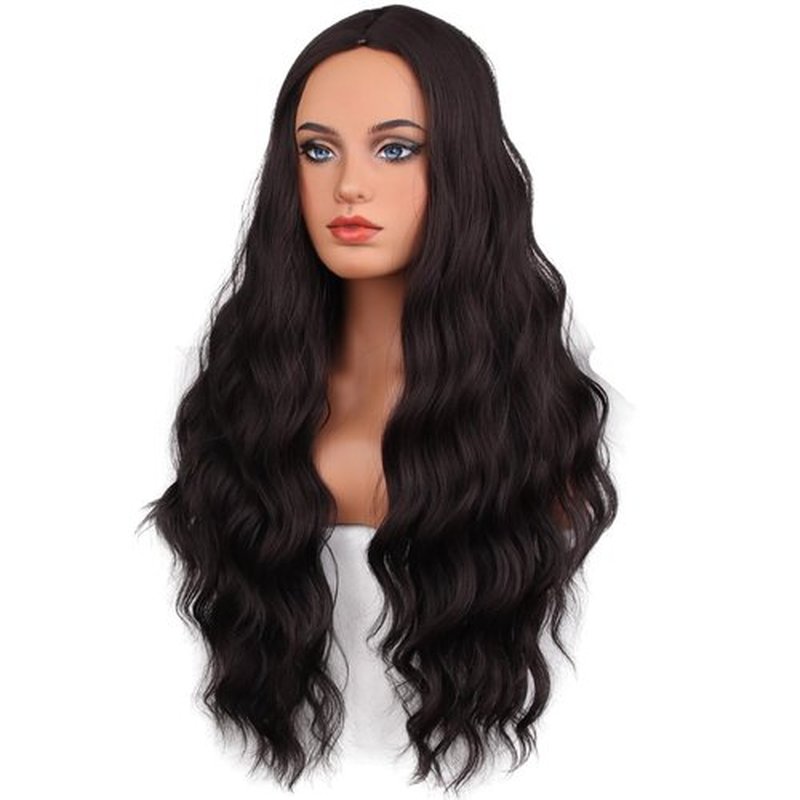 MAGQOO Dark Brown Wig for Women Long Curly Wavy Dark Brown Wig Middle Part Synthetic Heat Resistant Halloween Cosplay Costume Party Wig