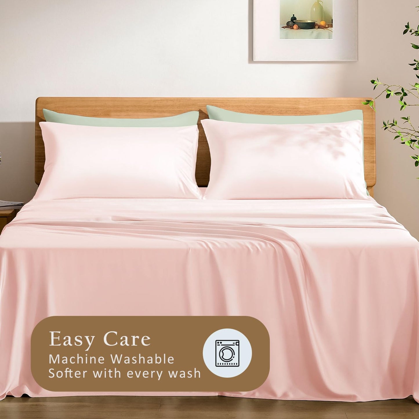 TOSMO Luxury Pillow Case Set of 2 - Cooling Viscose Derived from Bamboo - Oeko-TEX, Breathabl Silky Soft Pillow Cases with Envelope Closure (King / 20x40, Pale Pink)