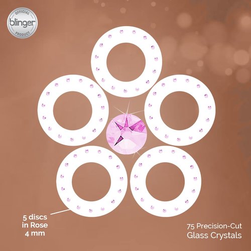 blinger Crystal Refill Pack | 5 Discs - 75 Precision-Cut Glass Crystals | Styling Tool not included | Rose 4 mm