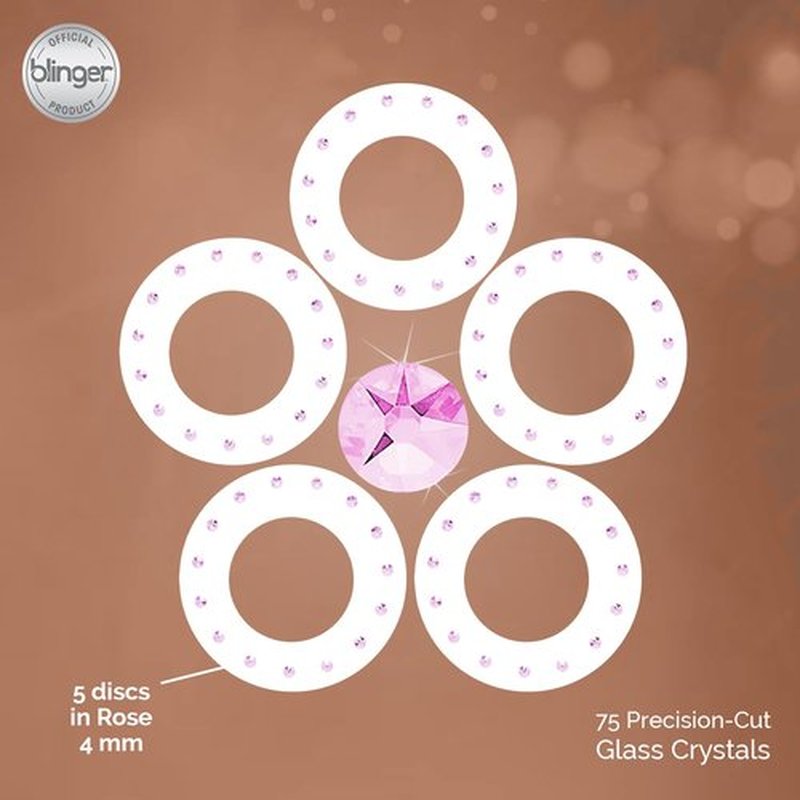 blinger Crystal Refill Pack | 5 Discs - 75 Precision-Cut Glass Crystals | Styling Tool not included | Rose 4 mm