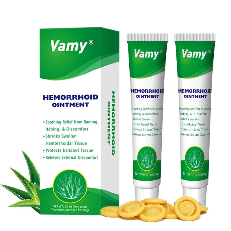 vamy Hemorrhoid Treatment Ointment, Maximum Strength 4% Lidocaine and Herbal Ingredients, Rapid Relief for Hemorrhoidal Pain, Swelling, Itching, with Phenyephrine HCL, 2-Pack 1.4oz