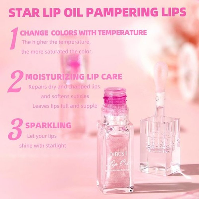 Hvecom Magic Color Changing Lip Oil Ph, Glitter Moisturizing Lip Glow Oil, Upgraded Big Brush Head Warm Change Lip Gloss, Long Lasting Nourishing Plumping Glimmer Glow Lipstick Lip Tint (Pink)