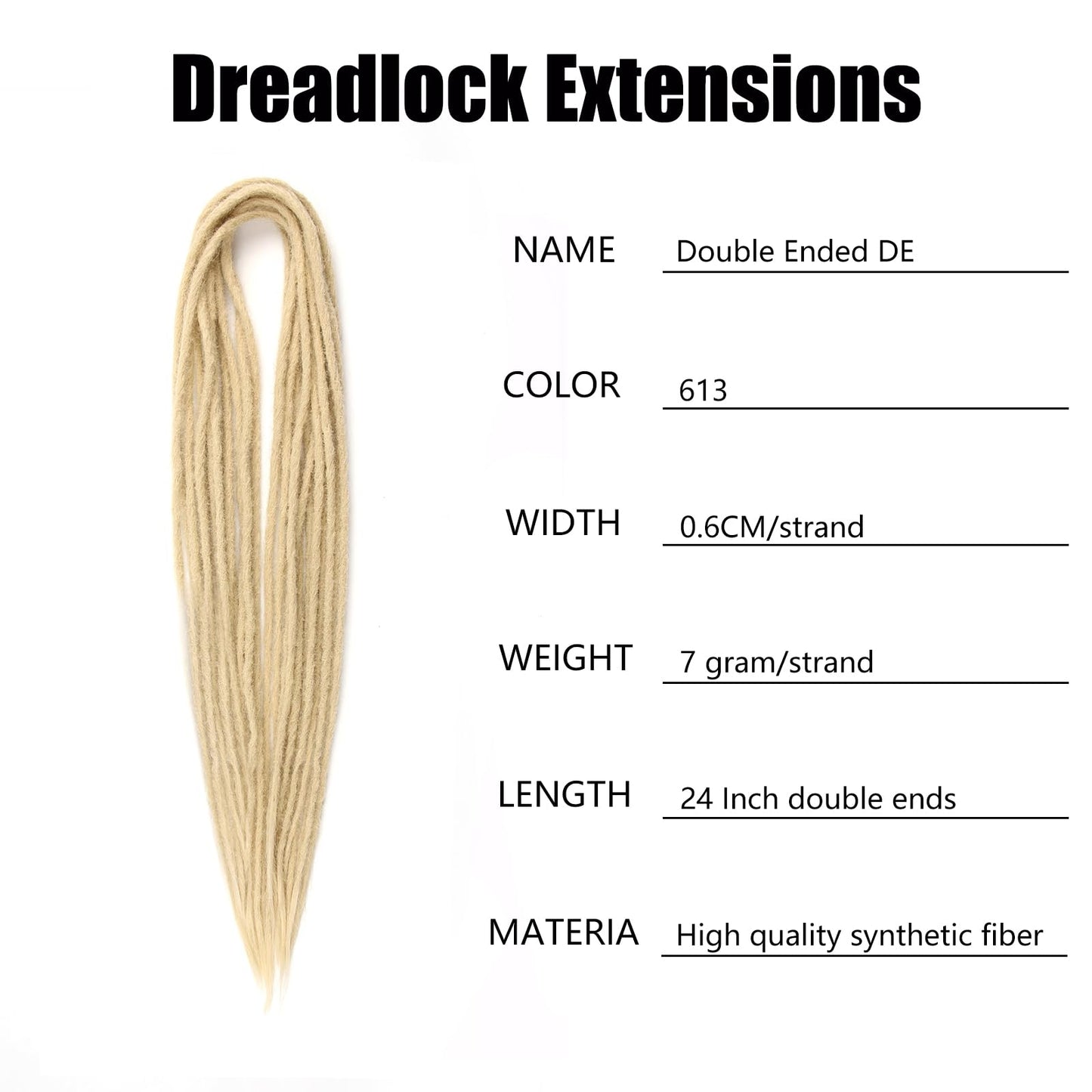 Double Ended Dreadlock Extensions 0.6CM Diameter Synthetic Hair 24Inch 30Strands Reggae Braids Hip-hop Style(Double Ended 30trands,613)