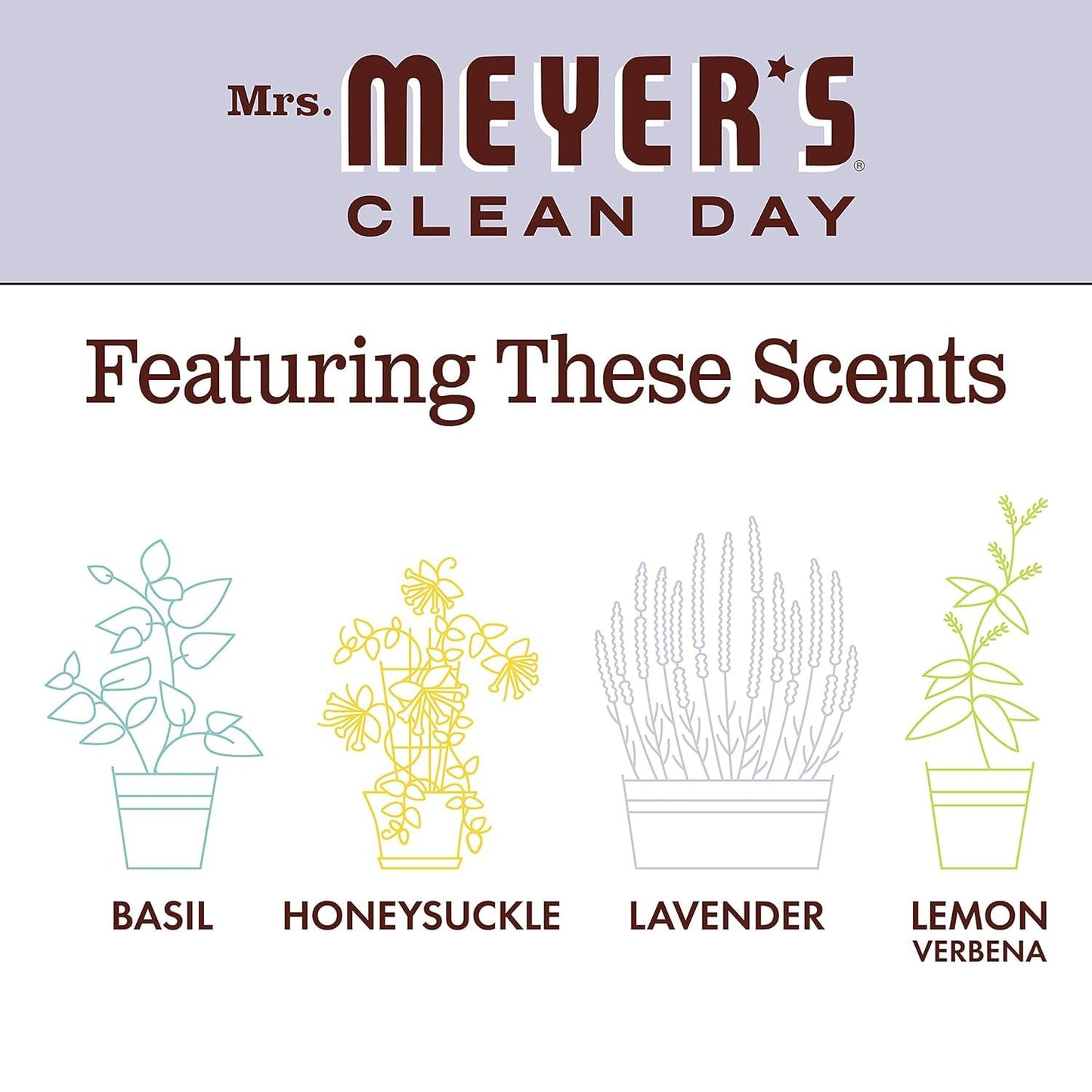 Mrs. Meyer's Clean Day Liquid Hand Soap - 3 Scent Variety Pack | Lemon Verbena, Lavender, Basil