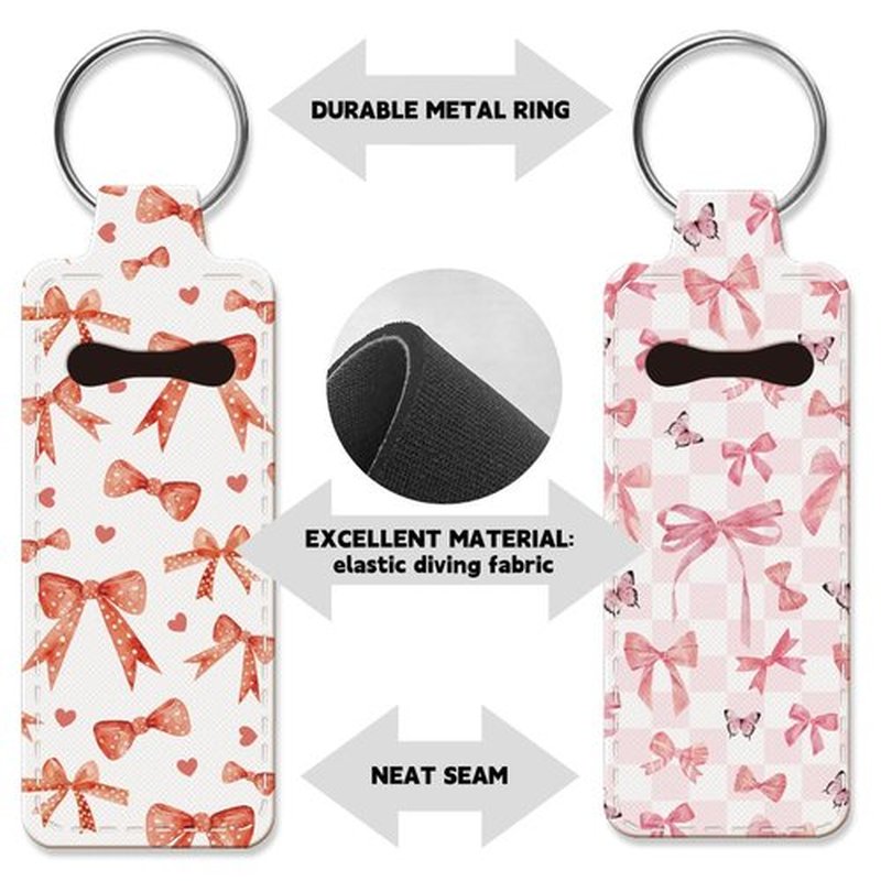 OLYCRAFT 2Pcs Bowknot Chapstick Holder Keychain 3.8x1.5 Inch Elastic Diving Fabric Lipstick Lipstick Keychains Elastic Diving Fabric Portable Lipstick Sleeve Travel Key Ring Holder for Lipstick