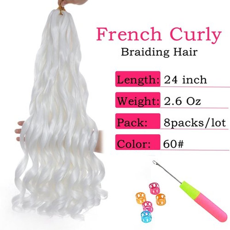 French Curly Braiding Hair 24 Inch 8 Packs - Pre Stretched Bouncy Braiding Hair- Loose Wavy Braiding Hair Synthetic Hair Extensions (24 inch 8 packs White)