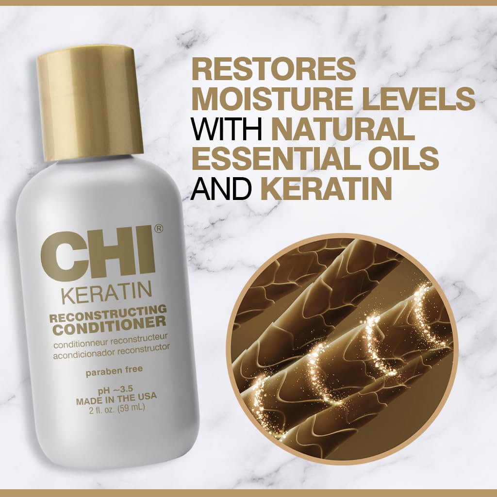 CHI Keratin Reconstructing Shampoo, Delivers Healthier Hair, Adds Shine & Helps Prevent Future Breakage, Sulfate, Paraben, & Cruelty-Free, 32 Oz