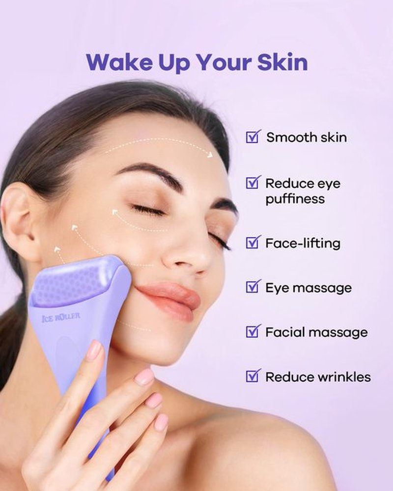 BearKig Ice Roller, Ice Roller for Face, Ice Face Roller, Cold Facial Ice Roller Massager for Eye Puffiness, Women's Gifts, Migraine, TMJ Pain Relief & Minor Injuries, Skin Care Products (Purple)