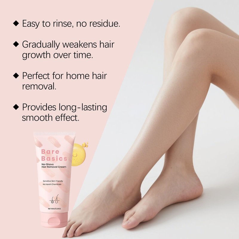 Bare Basic Hair Removal Cream, No Shave Hair Remover for Women, Gentle Formula with Vitamin E & Vitamin B5, Moisturizer and Nurtures Skin, 150ML/5.29FL OZ