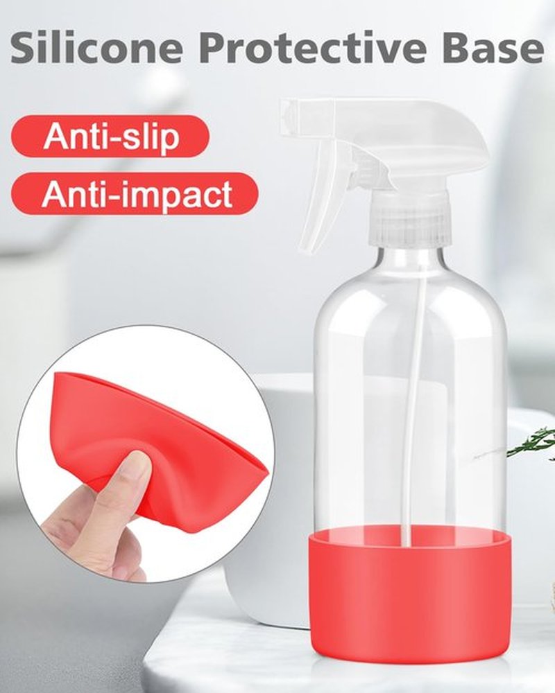 Roinisor Glass Spray Bottles with Silicone Sleeve Protection, Empty 16OZ Reusable Spray Bottles, Refillable Containers with Spray Nozzles for Cleaning Solutions, Plants and Essential Oils 1 Pack Red