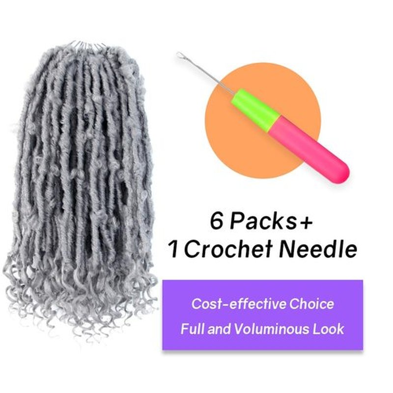 Crochet Butterfly Locs with Curly Ends 14 Inch, Boho Distressed Butterfly Locs Crochet Hair, Gray Bohemian Goddess Faux Butterfly Braids with Curly Ends (6 Packs, Gray)