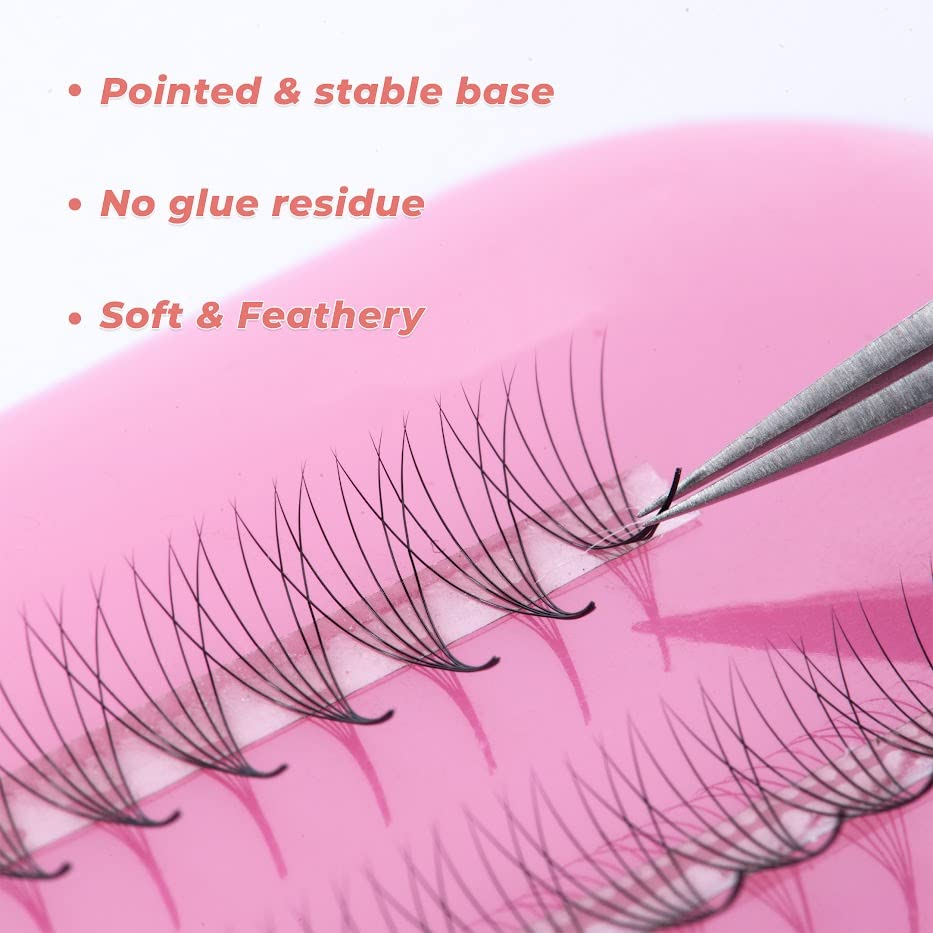 JINKGOLASH 500 Eyelash Extension Promade 4D to 16D Not Premade, Ultra Lash Fans 0.03/0.05/0.07mm Thickness, C D Curl Lashes, 8 - 16mm Length for Easy Volume Individual Eyelash Extensions Clusters DIY(5D-0.07-C (14mm))