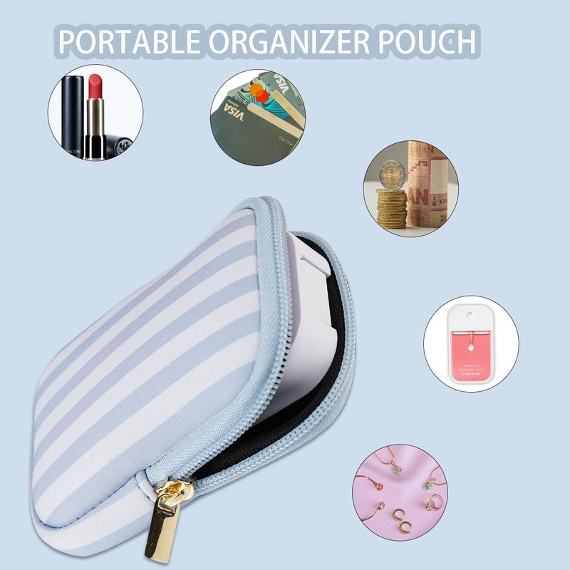 Elyndor Hand Sanitizer Spray Case, Compatible with Touchland 1 FL OZ/30 mL, Holder with Keychain for Travel Size, Makeup Bag (Blue Stripes)