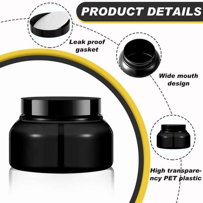 Tessco 24 Pack Plastic Jars with Lids Labels Plastic Containers Round Refillable Cosmetic Containers Empty Body Butter Jars Sugar Scrub Containers for Cosmetics (Black,8 oz)