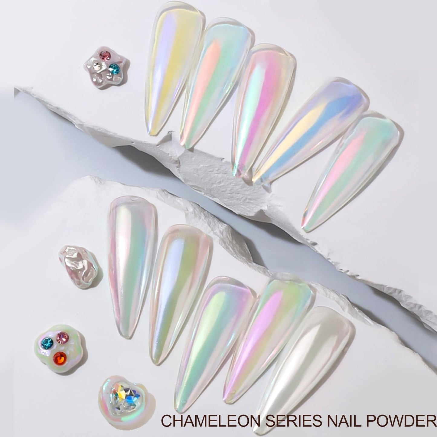 7 Colors Chrome Nail Powder Set, Nail Chrome Bulk,White Pearl Iridescent Aurora Metallic Mirror Effect Dip Nail Powder Kit, Gel Polish Holographic Mermaid Pigment, Resin Craft,Nails Art Gift for Women