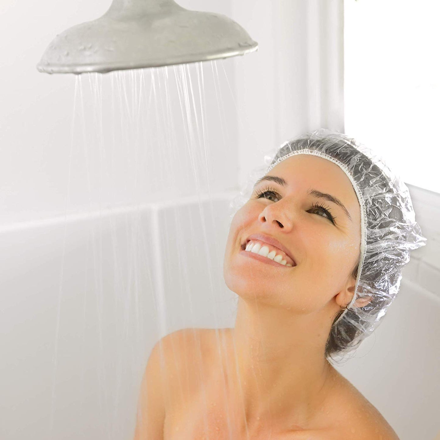 Auban 80 PCS Shower Cap Disposable Extra Large,Bath Caps Clear Waterproof Plastic Elastic Hair Bath Cap Hotel Travel Essentials Accessories Deep Conditioning Hair Care(23.6")