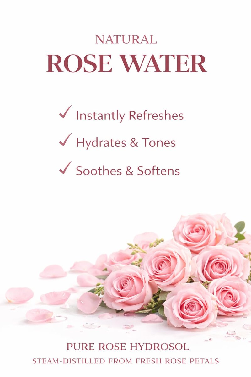LLYNK Rose Water Facial & Hair Spray, 8 fl oz Hydrating Mist, Refreshing Toner for Skin & Scalp, Alcohol-Free, Hydrates and Soothes