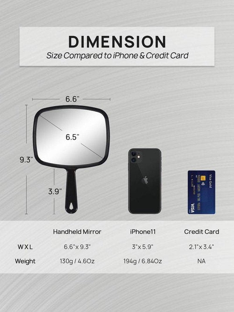 OMIRO Hand Mirror, All Black Handheld Mirror with Handle, 6.6" W x 9.3" L, Pack of 6