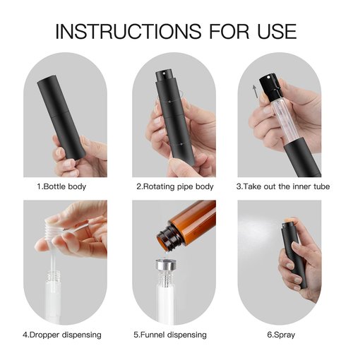 Tekson 4PCS 10ML Perfume Atomizer Travel, Refillable Cologne Containers, Dispenser Spray Empty Bottle for Mini Sprayer Size (Black