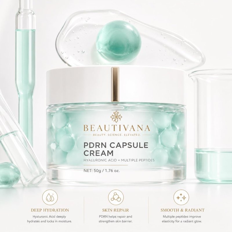 BEAUTIVANA PDRN Capsule Cream with Hyaluronic Acid and Multiple Peptides, Anti-Aging Face Moisturizer for Firming and Wrinkle Reduction, Korean Skin Care, 1.76 oz