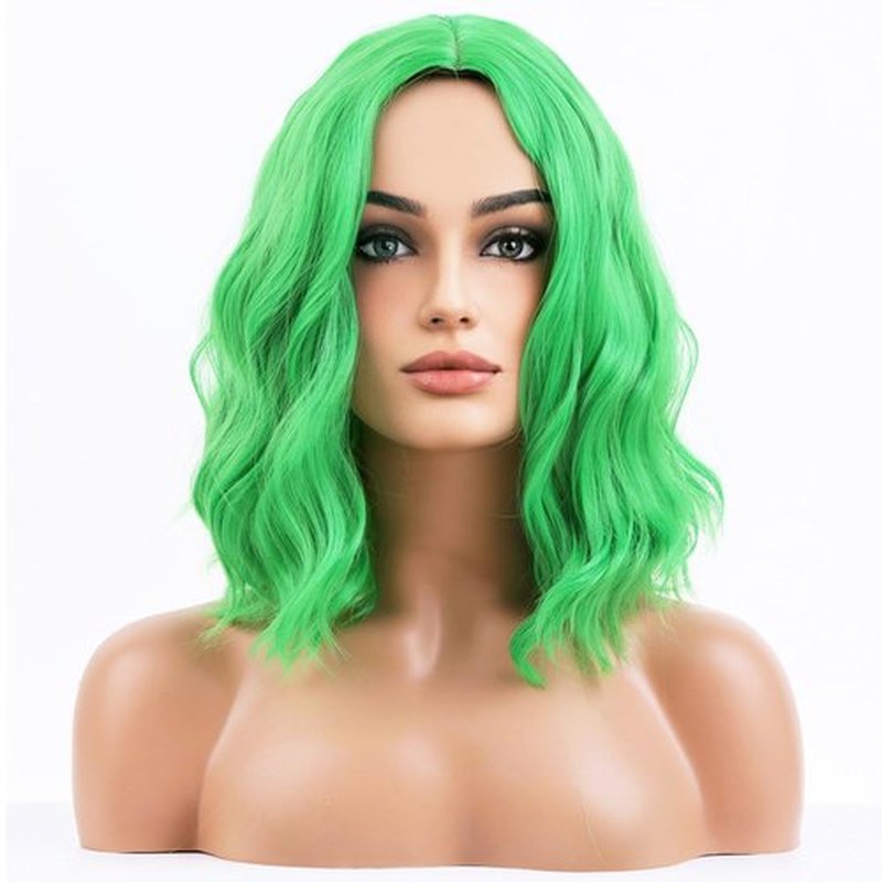 BERON Green Womens Wigs Short Curly Bob Wig Light Color Wavy Hair Wigs for Girls Middle Part Women's Synthetic Wigs Cosplay or Daily Used