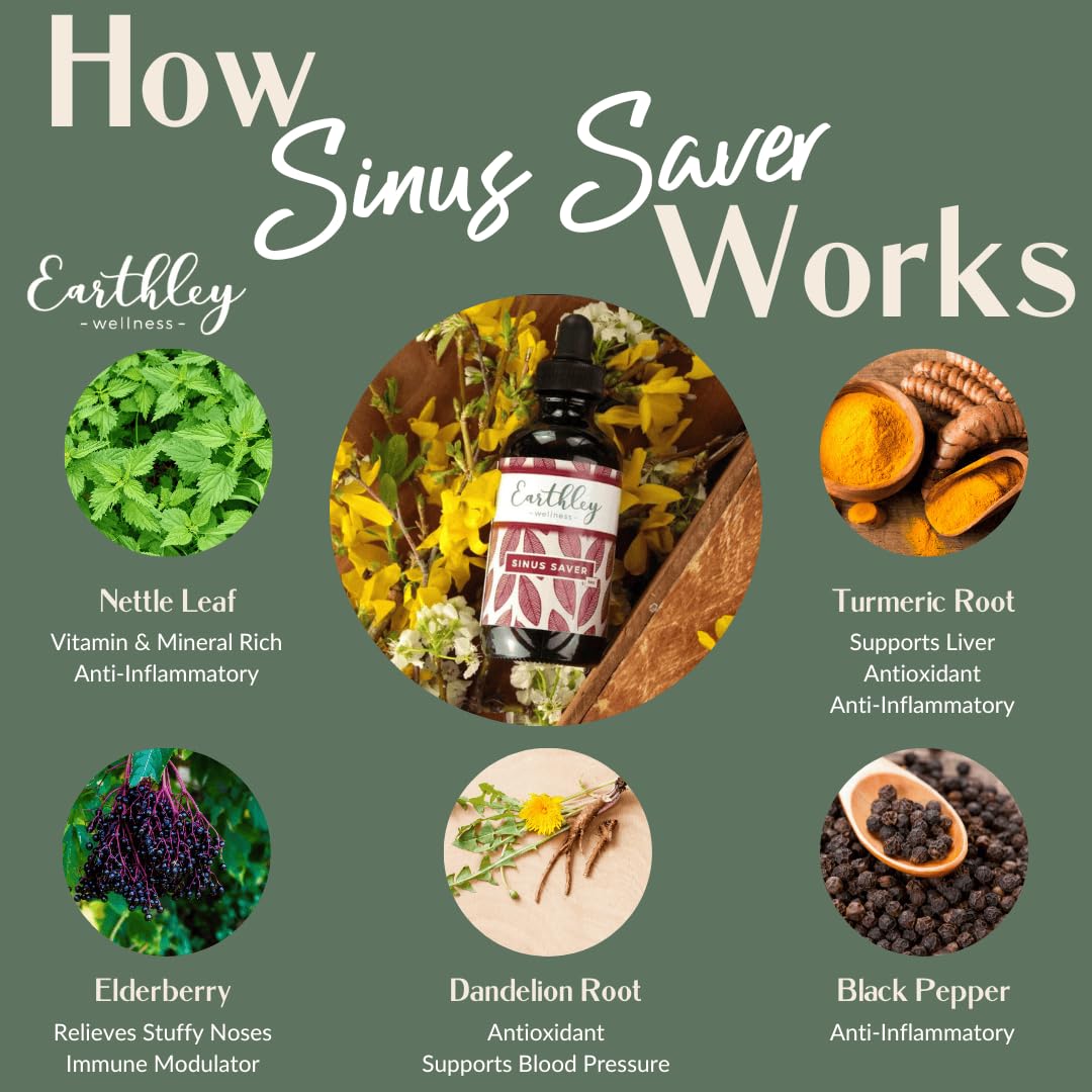 Earthley Wellness Sinus Saver, Natural Remedy, Free of Allergens, Parabens, and Preservatives, Helps Boost Vitamin C (2 oz, Alcohol Free)