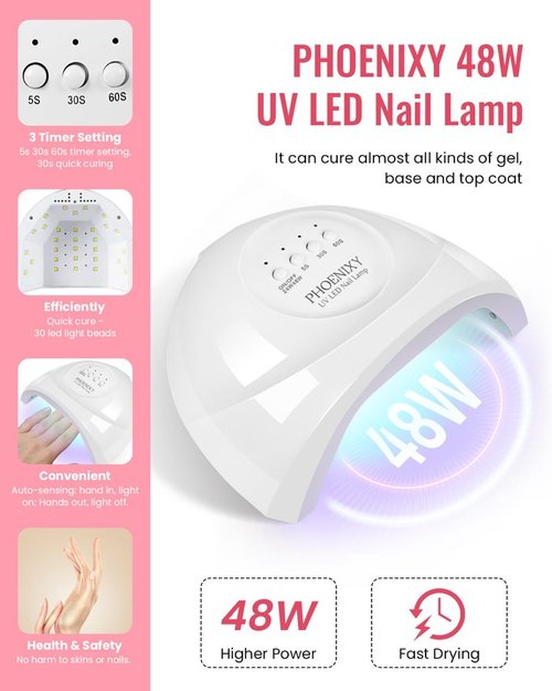 PHOENIXY 61 PCS Gel Nail Polish Kit with U V LED Light, 40 Colors Gel Nail Polish Set with 48W U V LED Nail Lamp Manicure Starter Gel Nail Kit Base Top Coat Gifts for Women SS9010