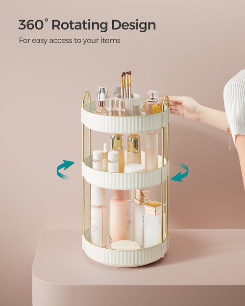 SONGMICS Makeup Organizer, 3-Tier Round Rotating Skincare Organizer Countertop, Customizable, Toiletries Vanity Organizer, Lazy Susan, Cloud White UJKA011W01